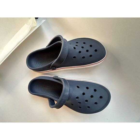 Crocs Crocband Platform Clogs Womens 9 / Mens 7 Blue w/white and Red Stripe - Picture 6 of 8